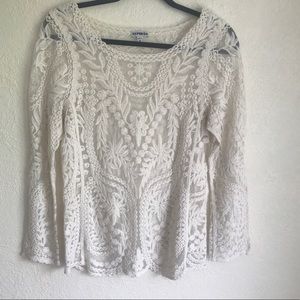 Express cream lace tunic, Long-sleeved lace top, Express lace top, Fall Shirt
